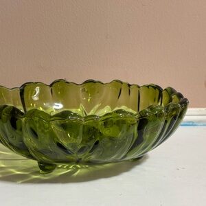 Vintage-Inspired Green Indian Glass Serving Bowl